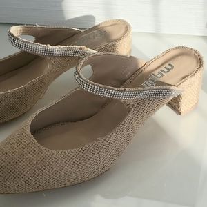 Burlap Sandals with righnestoned embellishment